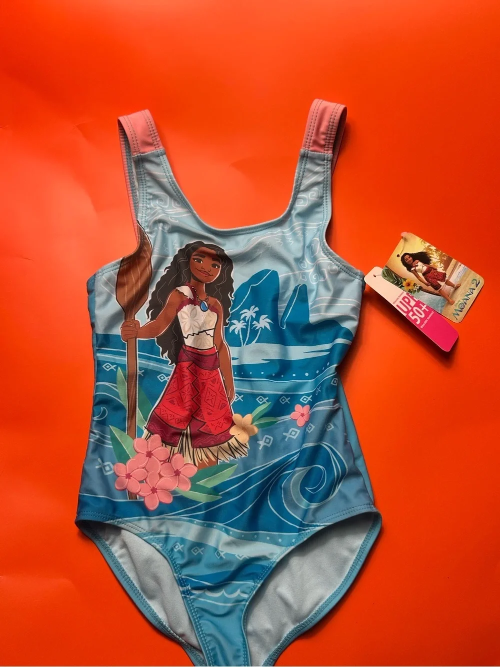 Disney Girls' Blue Swimsuit with Pink Accents and Character Print